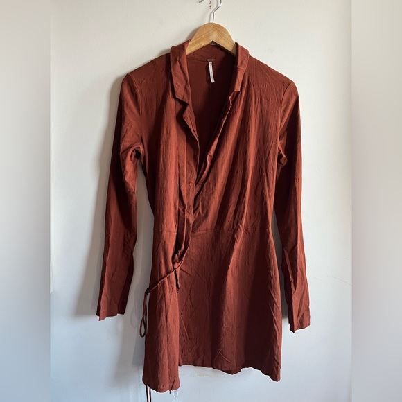 Free People Rich Brown Long Sleeve Wrap Dress - Picture 5 of 12